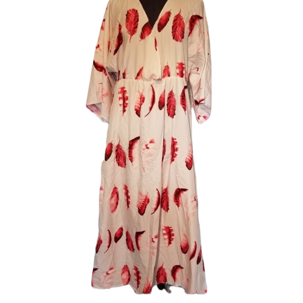 Vonda Maxi Dress Womens Size XL Red White Whimsical Boho Tropical Hippie New